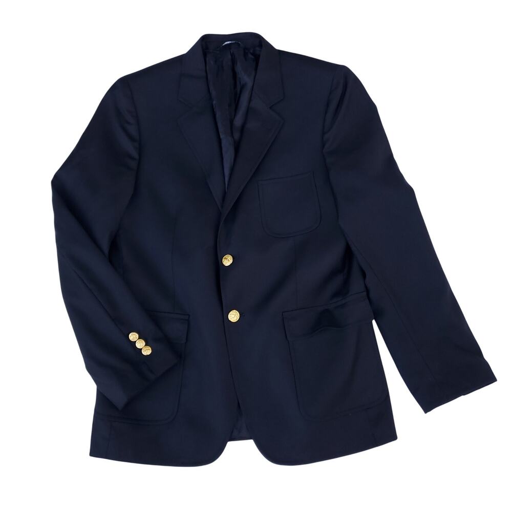 Brooks Brothers Black Gold Button Wool Blazer Jacket Loro Piana Youth Sz 18
